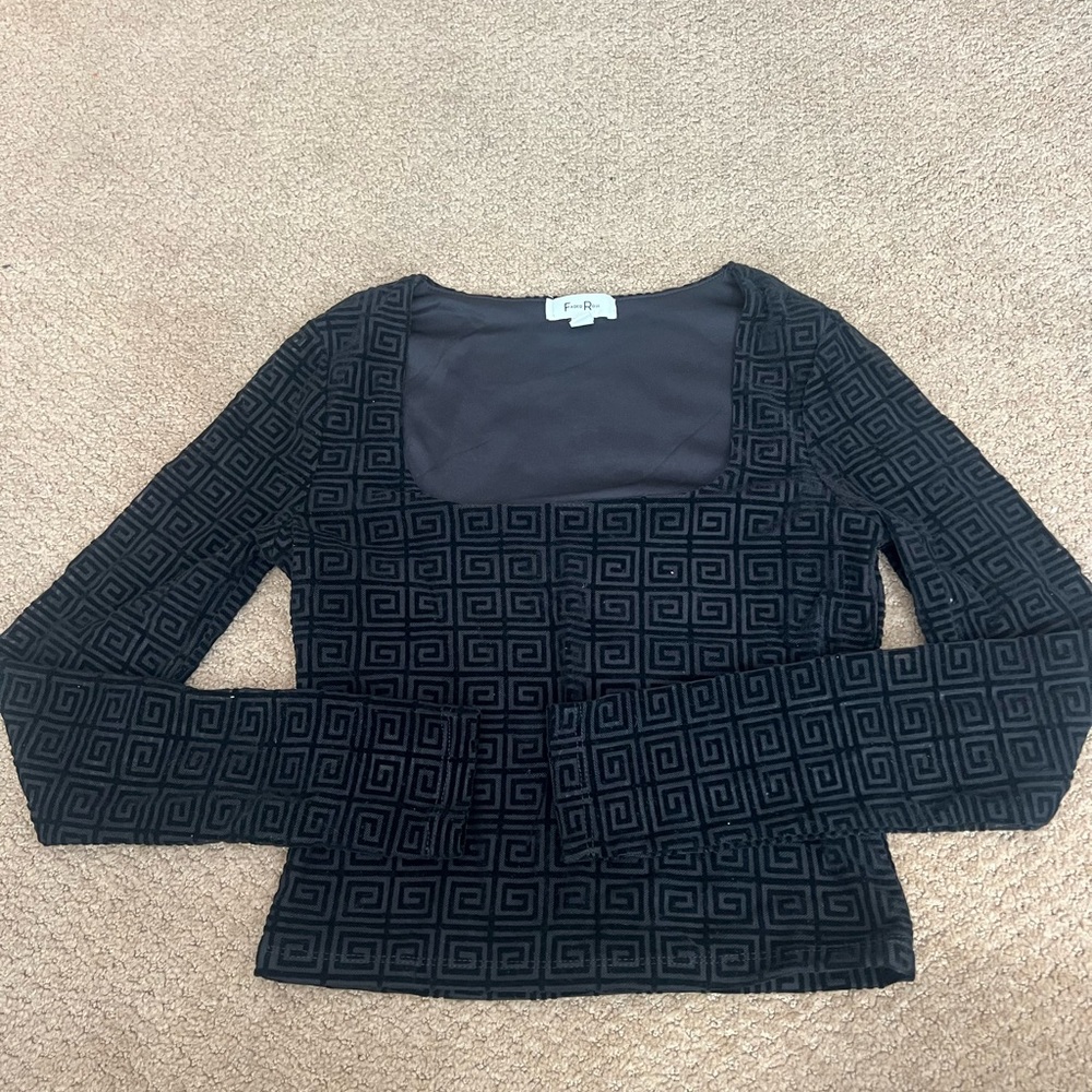 Black Geometric Long Sleeve Top